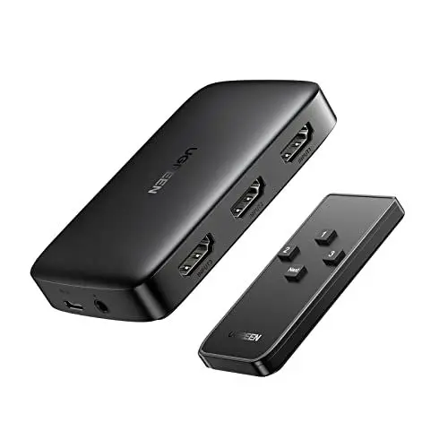Produktbild: UGREEN HDMI 1.4 Switch 4K 3 in 1 Out HDMI Splitter HDMI Verteiler Fernbedienung HDMI Umschalter unterstützt 4K, 3D, HDR für TV Stick, TV, PC, Spielkonsole, Switch, PS5/4, Xbox, Blu-Ray Player.