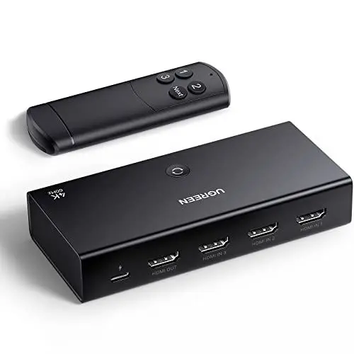 Produktbild: UGREEN HDMI 2.0 Switch 4K@60Hz HDMI Splitter 3 in 1 Out HDMI Switch mit Fernbedienung Kompatibel mit PS5/4, Xbox, Apple TV, Blu-Ray, TV, Monitor