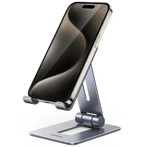Produktbild: UGREEN Handy Ständer Aluminium Handyhalterung tisch, faltbarer Handyständer für Schreibtisch und Unterwegs kompatibel mit iPhone 16 15 14 13 Pro Max, Huawei, Galaxy S23+ Ultra, alle Smartphones.(Grau)