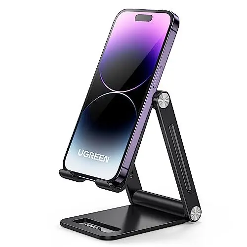 Produktbild: UGREEN Handy Ständer Verstellbar Aluminium Handyständer für Tisch Handyhalterung Handyhalter Schreibtisch kompatibel mit iPhone 16 15 14 13 Pro Max, Galaxy S23 Ultra S23+ Huawei bis 7,9 Zoll (Schwarz)