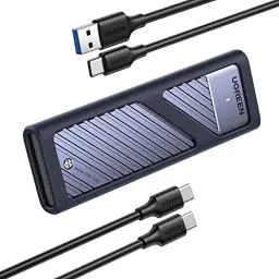 Produktbild: UGREEN M.2 NVMe SATA SSD Gehäuse USB 3.2 Gen 2 10 Gbps Aluminium M2 Gehäuse mit Kühlkissen für NVMe SSD und SATA von M-Key/ M+B Key in 2280/2242/2230/2260, kompatibel mit 970 EVO Plus, 760P usw.