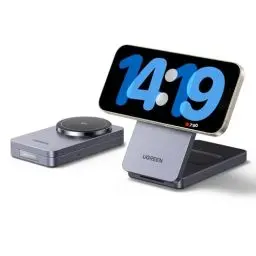 Produktbild: UGREEN MagFlow Qi2 zertifizierte 15W iPhone Ladestation, 2 in 1 magnetische Ladestation kompatibel mit MagSafe, faltbares Wireless Charger für iPhone 16/15/14/13/12, AirPods 2/3, mit 1M Kabel