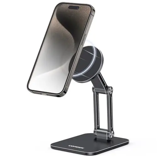 Produktbild: UGREEN Magnetischer Handy Ständer Magsafe Handyhalter Tisch Faltbarer iPhone Ständer mit Metallringe kompatibel mit iPhone 16 15 14 13 12 Pro Max und Magsafe Hülle, Galaxy S23 Ultra S23+ (Schwarz)