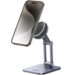 Produktbild: UGREEN Magnetischer Handy Ständer Magsafe Handyhalter Tisch Faltbarer iPhone Ständer mit Metallringe kompatibel mit iPhone 16 15 14 13 12 Pro Max und Magsafe Hülle, Galaxy S23 Ultra S23+ usw. (Grau)