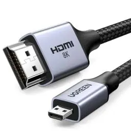 Produktbild: UGREEN Micro HDMI zu HDMI 2.1 Kabel 8K 4K@120/240Hz Micro HDMI Kabel eARC Dolby Atmos HDR Ultra High Speed HDCP Kompatibel mit Raspberry Pi 5/4 Hero 7 Kamera DSLR Portable Monitor Laptop PS5(2M)