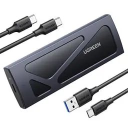 Produktbild: UGREEN NVMe M.2 Gehäuse USB 3.2 NVMe SSD Gehäuse-Adapter mit Kühlkissen 10 Gbps für NVMe PCIe M-Key/M+B Key in 2230/2242/2260/2280 mit USB CC und AC Kabel Werkzeuglos(Schwarz)