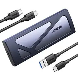 Produktbild: UGREEN NVMe M.2 USB 3.2 SSD Gehäuse-Adapter mit Kühlkissen 10 Gbps für NVMe PCIe M-Key/M+B Key in 2230/2242/2260/2280 mit USB CC und AC Kabel Werkzeuglos
