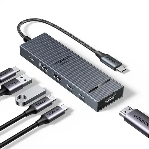 Produktbild: UGREEN Revodok Pro 10Gbps USB C Hub HDMI 4K@60Hz USB C Adapter 2*USB A 3.2 & 2*USB C 3.2 USB C auf USB Adapter PD 100W Kompatibel mit iPhone 16 Serie, iPad Pro/Air, Mac mini M4/M4 Pro, Steam Deck usw.