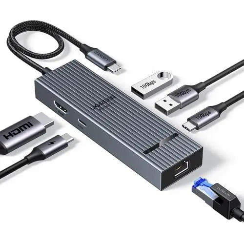 Produktbild: UGREEN Revodok Pro 10Gbps USB C Hub HDMI 4K@60Hz Ethernet Adapter mit 2*USB A 3.2 & USB C 3.2 Kompatibel mit iPhone 16 Serie, iPad Pro/Air, MacBook Pro/Air, Mac mini M4/M4 Pro, Steam Deck usw.
