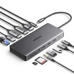 Produktbild: UGREEN Revodok Pro 313 USB C Docking Station Triple Display 10Gbps USB Ports 13 IN 1 USB C Hub 2HDMI, DP, 5X USB A/C Ports, PD 100W Schnellladen, Gigabit Ethernet, SD/TF Kartenleser, 3.5mm Aux