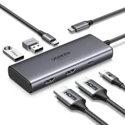 Produktbild: UGREEN Revodok 206 USB C Hub 2 HDMI Docking Station Dual HDMI, 3*USB Ports, PD 100W Schnellladen Kompatibel mit Surface, ThinkPad, Zenbook, MacBook Air/Pro und mehr