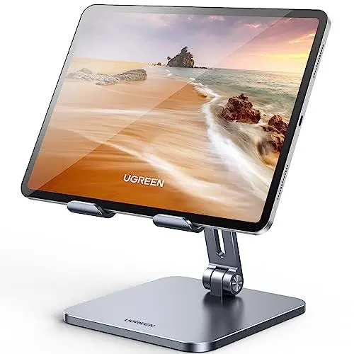 Produktbild: UGREEN Tablet Ständer Aluminium Verstellbar Tablet Halterung Tisch Tablet Halter kompatibel mit iPad Pro Air Mini 11 12.9 Galaxy Tab Redmi Pad Huawei MatePad iPhone 16 15 Pro bis 12,9 Zoll (Anthrazit)