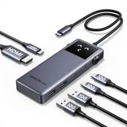 Produktbild: UGREEN UNO USB C Hub 10Gbps 4K@60Hz HDMI Intelligentes LED-Display USB C Adapter 2*USB A & 2*USB C Multiport Adapter PD 100W Kompatibel mit iPhone 16, iPad Pro/Air, MacBook Pro/Air, Steam Deck usw.
