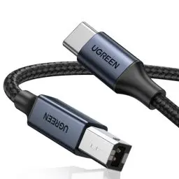 Produktbild: UGREEN USB C Druckerkabel USB B auf USB C Kabel Scannerkabel mit Nylonkabel und Aluminiumstecker kompatibel mit iPhone 15 Serie MacBook Matebook Canon Epson Drucker DAC MIDI Tastatur usw (Schwarz 2m)