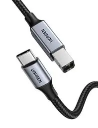 Produktbild: UGREEN USB C Druckerkabel USB B auf USB C Kabel Scannerkabel mit Nylonkabel und Aluminiumstecker kompatibel mit iPhone 15 Serie MacBook Matebook Canon Epson Drucker DAC MIDI Tastatur usw (Silber 1m)