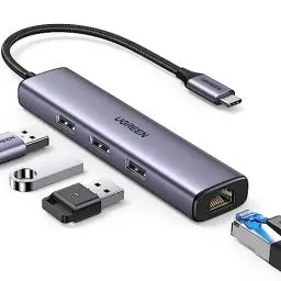 Produktbild: UGREEN USB C Ethernet Adapter LAN auf USB C Adapter Netzwerkadapter mit 3 USB-Port kompatibel mit iPhone 15 Serien, Galaxy S24 Ultra/S24,MacBook Air/Pro,Surface Pro/Go,iPad Pro/Air,Steam Deck usw.