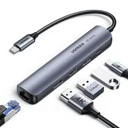 Produktbild: UGREEN USB C Hub Ethernet HDMI USB C Dock mit 100W PD, 4K HDMI, Ethernet, 2 USB 3.0, USB C Adapter kompatibel mit iPhone 15, Surface Pro, MacBook Pro/Air, iPad Pro/Air, Galaxy Tab, Galaxy S24 usw.