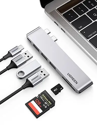 Produktbild: UGREEN USB C Kartenleser USB C Card Reader Adapter mit SD/TF Kartenslots, PD 100W, 3 USB 3.0 Kompatibel mit MacBook Pro Air 13”15” 16” 2021 2020 2019