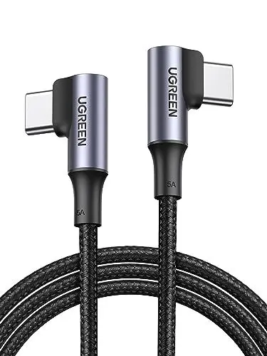 Produktbild: UGREEN USB C USB C Ladekabel 100W Doppelte Winkelstecker PD 3.0 PPS USB C Kabel 90 Grad 5A/20V kompatibel mit iPhone 16/15, M3 MacBook Pro/Air, iPad Pro/Air 2024, Galaxy S24 Ultra A55 usw. (0.5M)