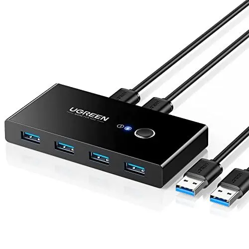 Produktbild: UGREEN USB Switch 2PC USB 3.0 Switcher 2 In 4 Out USB Switch mit 2 USB 3.0 A auf A Kabeln für Tastatur, Maus, Drucker, Scanner, USB Sticks usw.