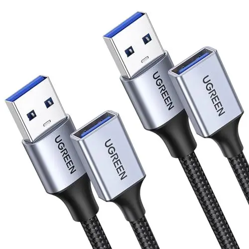 Produktbild: UGREEN USB Verlängerung 3.0 5Gbps Verlängerungskabel (2 Stück 2M) A auf A USB Extension Cable mit Nylonkabel und Aluminiumgehäuse für Stick Maus Kopfhörer Hub Drucker Webcam Kamera usw.