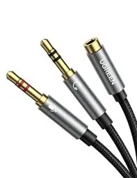 Produktbild: UGREEN Y Splitter Kabel Grau Audio Y Adapter Klinke 3,5mm Buchse auf Klinkenstecker (Headset & Mikrofon) Audio Y Splitter Kabel CTIA Standard für Kopfhörer, Computer usw. Nylon Ummantelung, 20cm