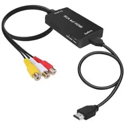Produktbild: uhddadi RCA auf HDMI Konverter, 1080P Composite CVBS AV zu HDMI Video Audio Konverter Adapter mit HDMI-Kabel für PS2/Xbox/SNES/ N64/ VHS/VCR Videorecorder DVD, Unterstützt PAL/NTSC（Schwarz）