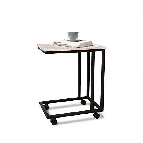 Produktbild: uhomepro Beistelltisch, Couchtisch C-Form, Computertisch, Sofatisch, beweglicher Wohnzimmertisch auf Rädern, Metallrahmen, Einfach zu Montieren, 50 x 35 x 59,5 cm