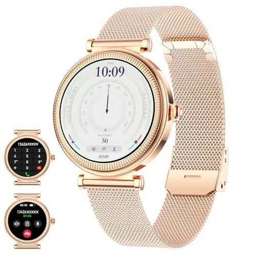 Produktbild: UHOOFIT Smartwatch Damen mit Telefonfunktion 1,27'' HD-Display Fitness-Smartwatch für Frauen 100 Mehrere Trainingsmodi, Gesundheitsüberwachung, Sprachassistenten für Android IOS(Gold)