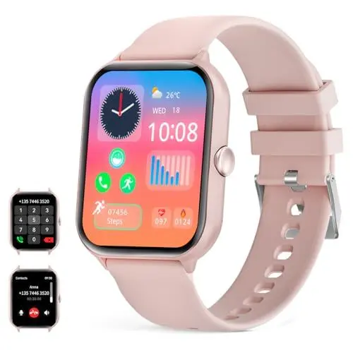 Produktbild: UHOOFIT Smartwatch Men Women with Phone Function, 1.95 Inch Fitness Watch with Sleep Heart Rate Monitor, Sleep Monitor, 100 + Sports Modes, IP67 Waterproof Activity Tracker for Android iOS (Rosa)