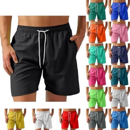 Produktbild: UHouse Badehose Herren Badeshorts mit Mesh-Innenslip Schnelltrocknend Sommer Shorts Leichte Schwimmshorts Männer mit Taschen Schwimmhose Swimming Strandhose Kurz Schwarz L