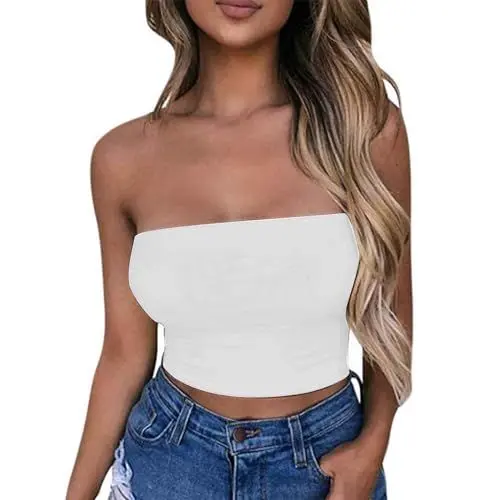 Produktbild: UHouse Bandeau Top Damen Sexy Tube Top Y2k Trägerloses Crop Top Blitzangebote Elegant Strapless Sommertop Mode Yoga Bandeau-Top Slim Fit Schulterfreies Oberteil Meine Bestellungen Weiß M