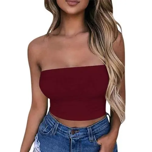 Produktbild: UHouse Bandeau Top Damen Sexy Tube Top Y2k Trägerloses Crop Top Warehouse Deal Elegant Strapless Sommertop Mode Yoga Bandeau-Top Slim Fit Schulterfreies Oberteil Meine Bestellungen Anzeigen Wein M