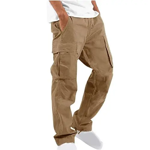Produktbild: UHouse Cargohose Herren Hose Sommer Baumwolle Cargo Hosen Baggy Arbeitshosen Männer Leichte Sommerhose Bequeme Freizeithose Warehouse Deals Freizeit Einfarbig Pants Sale Angebote Khaki L