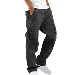 Produktbild: UHouse Cargohose Herren Hose Sommer Baumwolle Cargo Hosen Baggy Arbeitshosen Männer Leichte Sommerhose Bequeme Freizeithose mit Gummizug Freizeit Einfarbig Pants Sale Schwarz 4XL
