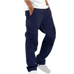 Produktbild: UHouse Cargohose Herren Hose Sommer Baumwolle Cargo Hosen Baggy Arbeitshosen Männer Leichte Sommerhose Bequeme Freizeithose mit Gummizug Freizeit Einfarbig Pants Deals of The Day Marineblau S