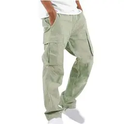 Produktbild: UHouse Cargohose Herren Hose Sommer Baumwolle Cargo Hosen Baggy Arbeitshosen Männer Leichte Sommerhose Bequeme Freizeithose mit Gummizug Freizeit Einfarbig Pants Meine Bestellungen Grün M