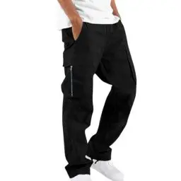 Produktbild: UHouse Cargohose Herren Hose Sommer Baumwolle Cargo Hosen Baggy Arbeitshosen Männer Leichte Sommerhose Bequeme Freizeithose mit Gummizug Freizeit Einfarbig Pants Meine Bestellungen Schwarz L