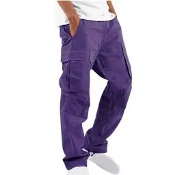 Produktbild: UHouse Cargohose Herren Hose Sommer Baumwolle Cargo Hosen Baggy Arbeitshosen Männer Leichte Sommerhose Bequeme Freizeithose mit Gummizug Freizeit Einfarbig Pants Sale Lila L