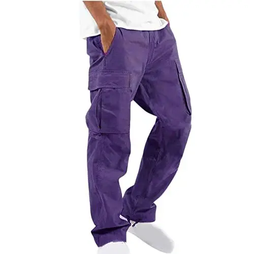 Produktbild: UHouse Cargohose Herren Hose Sommer Baumwolle Cargo Hosen Baggy Arbeitshosen Männer Leichte Sommerhose Bequeme Freizeithose mit Gummizug Freizeit Einfarbig Pants Sale Lila L