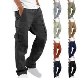 Produktbild: UHouse Cargohose Herren Hose Sommer Baumwolle Cargo Hosen Baggy Arbeitshosen Männer Leichte Sommerhose Bequeme Freizeithose mit Gummizug Freizeit Einfarbig Pants Blitzangebote Schwarz M