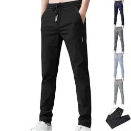 Produktbild: UHouse Chino Hose Herren Hosen Slim Fit Freizeithose Leichte Sommerhose Freizeit Herrenhosen mit Gummizug Sommer Dünner Pants Bequeme Anzughose Casual Trekkinghose Angebote Schwarz 3XL