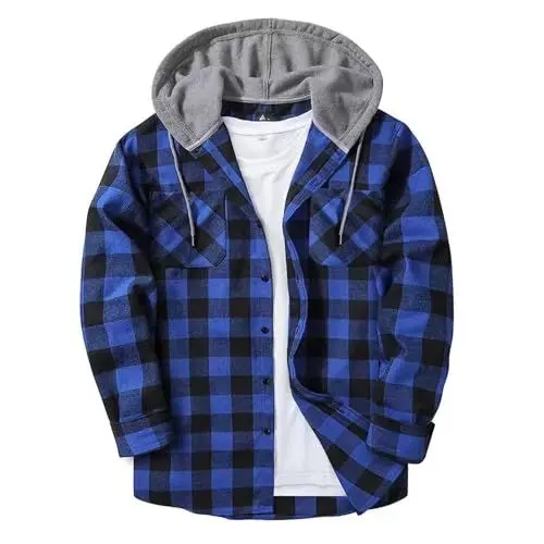 Produktbild: UHouse Flanellhemd Herren Hemd mit Kapuze Freizeit Herrenhemden Langarm Baumwolle Holzfällerhemd Karierte Hemden Flanell Freizeithemd Leichte Trachtenhemd Karohemd Meine Bestellungen Anzeigen Blau XXL