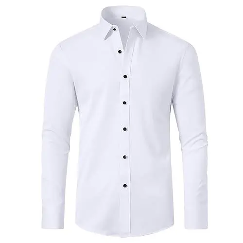 Produktbild: UHouse Hemd Herren Langarm Slim Fit Herrenhemd Baumwolle Freizeithemd Business Hemden Leichte Stehkragenhemd Stretch Anzug Hemd Bequeme Arbeitshemd Basic Oberhemden Warehouse Deal Weiß L
