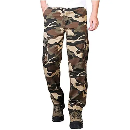 Produktbild: UHouse Herren Hose Cargo Hosen Freizeit Sommerhose Baumwolle Musselin Cargohose Angebote Junge Jogginghose Fashion Weisse Strandhose Oversized Outdoor Hosen Sale Angebote Khaki L