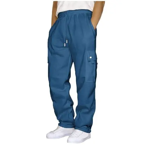 Produktbild: UHouse Herren Hose Cargohose Musselin Sommerhose Baumwolle 2024 Cargohosen Outlet Angebote Junge Jogginghosen Outdoor Hose Weiß Schlaghose Oversized Boho Hose Herren Hosen Sale Blau 4XL