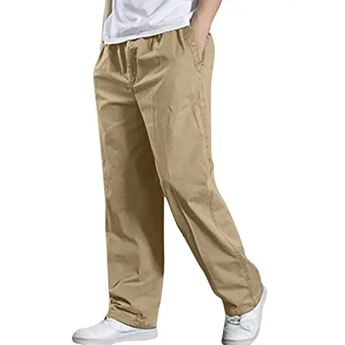 Produktbild: UHouse Herren Hosen Cargo Hosen 2024 Sommerhose Leicht Baumwolle Basic Cargohose Gutschein Männer Jogginghose Einfarbige Sommer Outdoor Hosen Weite Wanderhosen Warehouse Deal Gelb M