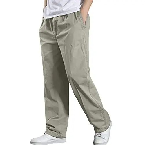 Produktbild: UHouse Hosen Herren Sommer Baumwolle Hose Blitzangebote Baggy Freizeithose Leichte Sommerhose Dünner Stoffhose Einfarbige Mode Herrenhosen mit Gummizug Bequeme Strandhose Angebote Grau XXL