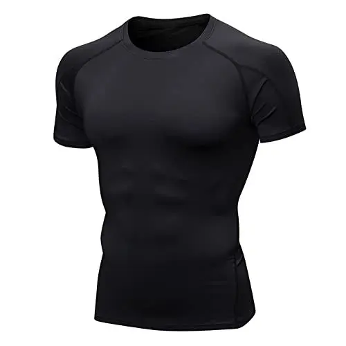 Produktbild: UHouse Kompressionsshirt Herren Kurzarm Sommer Gym Funktionsshirt Schnelltrocknend Sport Shirt Fitness Sportshirt Stretch Compression Shirt Muscle Trainingsshirt Schwarz L