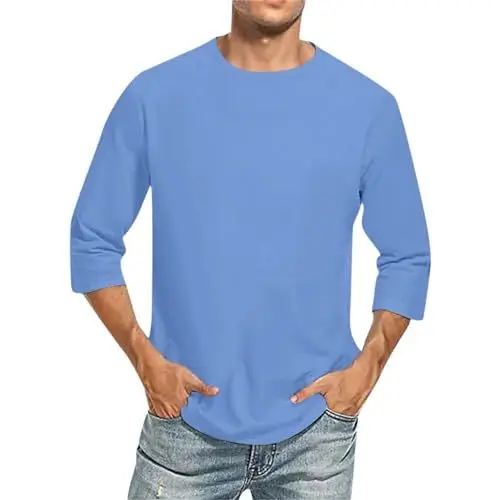 Produktbild: UHouse Langarmshirt Herren 3/4 Arm Shirt Mode Oversized Tshirt Langarm Freizeit T-Shirt Leichte Sommershirt Rundhals Longsleeve Longshirt Basic T Shirt Hellblau 5XL